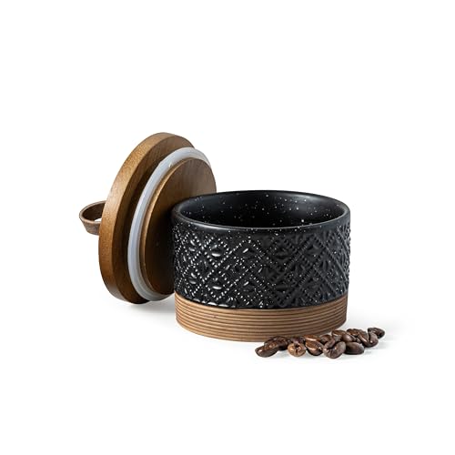 Miamolo Mini Ceramic Jars with Airtight Lid, Coffee Container Canister Kitchen Food Storage Jar with Lid for Spice Sugar Tea Bag, Stackable Decorative Jars for Countertop, Pantry, Black & 5 fl.oz - color: Black, size: 5 fl.oz