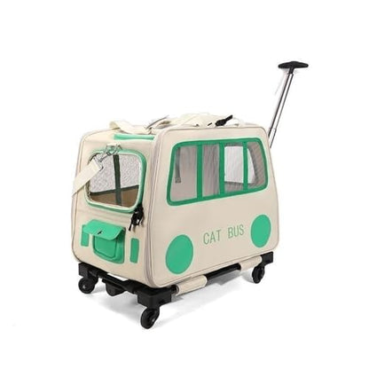 2-in-1 Soft-Sided Pet Travel Bag, Rolling Cat Carrier with Wheels, Large Pet Trolley, Mobile Pet Cage for Small and Medium Dogs and Cats(Green) - color: Green