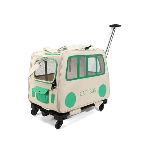 2-in-1 Soft-Sided Pet Travel Bag, Rolling Cat Carrier with Wheels, Large Pet Trolley, Mobile Pet Cage for Small and Medium Dogs and Cats(Green) - color: Green