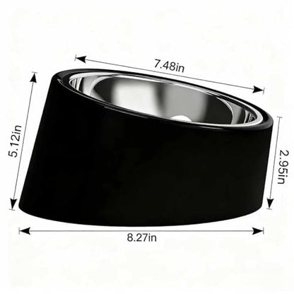 15° Tilted Dog Bowl for Small Dogs Flat-Faced Breeds - Anti-Choke Ergonomic Elevated Feeder Non-Slip Base - 2-in-1 Detachable Stainless Steel Food & Water Bowls - Classic Black Sleek Style (Ｌ, Black) - color: Black, size: L
