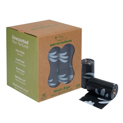 Best Pet Supplies Dog Poop Bags for Waste Refuse Cleanup, Doggy Roll Replacements for Outdoor Puppy Walking and Travel, Leak Proof and Tear Resistant, Thick Plastic - Black (Unscented), 600 Bags - color: GRS Black, size: 600 Bags