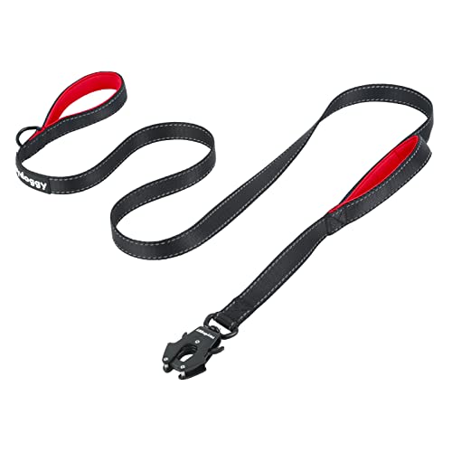Strong Heavy Duty Dog Leash - 4ft Reflective Nylon Training Leash with Soft Padded Double Handle & Auto Lock Frog Clip - Safety Traffic Control for Large Medium Small Dogs No Pull Walk Black Red,4ft - color: Black Red, size: 4FT x 1" x 2.8MM