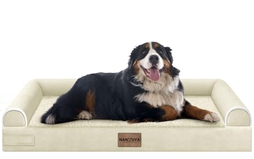 NANUYA Orthopedic Dog Bed for Jumbo Dogs, 53 x 42 Inch, Beige | Egg crate foam for joint support, 3-sided bolster pet sofa, waterproof lining, washable cover, and non-skid base - color: Beige, size: 53.0"L x 42.0"W x 6.5"Th
