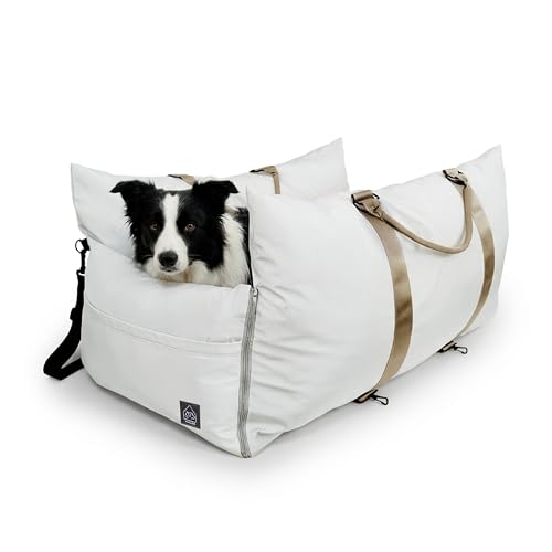 4 Cats & Dogs Marco Travel Pet Bed – Dog Car Seat for Small & Medium Dogs, Waterproof, Faux Fur Cushion, Safety Belt, Washable Cover, Storage Pockets, Booster Seat (Silva, Double Seater 20.5" x 35.5") - color: Silva, size: Two Seater
