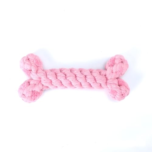 Bone-Shaped Dog Rope Chew Toy, Pink | Durable Cotton Rope, For Teething & Training, Interactive Play, Small to Medium Dogs