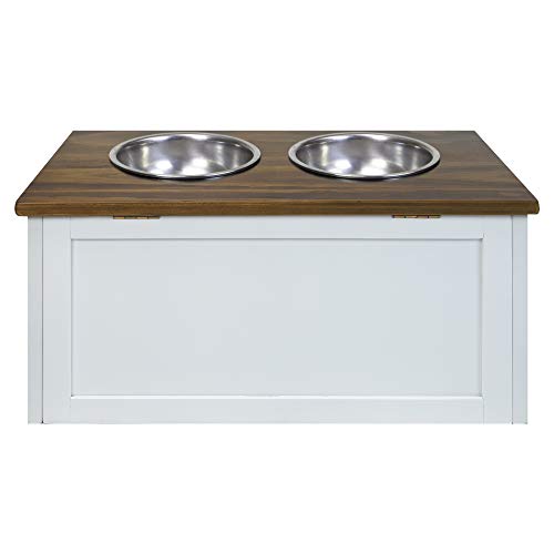 Casual Home 603-15 Wooden Storage Stand Pet Feeder, Two-Tone (Warm Brown, White), One Size - color: Warm Brown+White