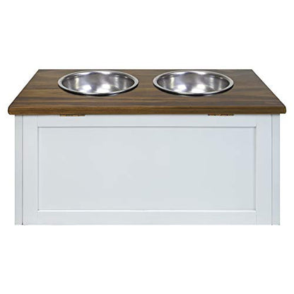 Casual Home 603-15 Wooden Storage Stand Pet Feeder, Two-Tone (Warm Brown, White), One Size - color: Warm Brown+White