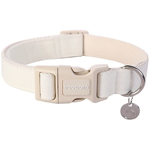 DOGWONG Cotton Hemp Dog Collar, Heavy-Duty White Dog Collar Adjustable Soft Natural Fabric Pet Dog Collar Cute Wedding Puppy Necklace for Small Medium Large Dogs - color: A: White, size: X-Small