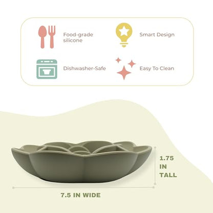 Hanara Sillicone Slow Feeder Dog Bowls & Lick Mat with Suction Bottom | Rose Petals Design | Promotes Better Digestion, Prevent Choking | Dish Washer Safe | Great Size for All Breed (Sage Green) - color: Sage Green