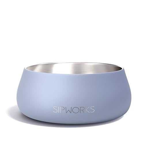 Sipworks Stainless Steel Dog Bowl – 32oz Weighted Metal Food and Water Bowls for Dogs and Cats with Non-Slip Base - Pet Bowls for All Breeds Sizes for Travel & Outdoor Play | Slate - color: Slate