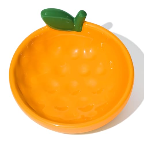 VETRESKA Ceramic Pet Bowl Tilted Design Pet Feeder for Food and Water Anti Vomit Cat Bowls for Indoor Cats Cute Tangerine Cat Bowl Dishwasher Safe - color: Tangerine Bowl