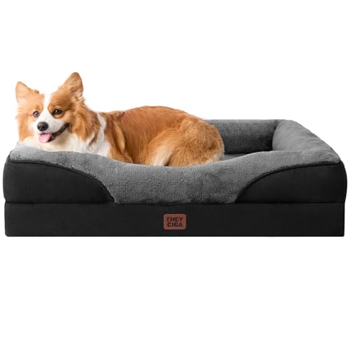 EHEYCIGA Orthopedic Dog Bed for Medium Dog, 35x22 Inch Memory Foam Dog Couch Bed with Sides, Waterproof Liner & Washable Removable Cover, Bolster Pet Sofa, Grey/Black - color: Grey/Black, size: 35x22x6.5