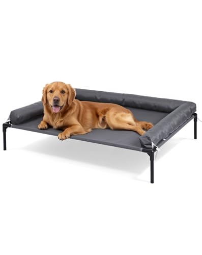 Cooling Elevated Dog Bed, 30x41.8 Raised Dog Bed with Removable Bolster Cushion, Breathable Mesh, Non-Slip Feet, and Metal Frame for Large Breeds Indoor Outdoor - size: Large