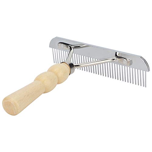 Metal Undercoat Rake, Anti Slip Dog Grooming Rake with Wooden Handle, Portable Dog Rake Brush, Dog Deshedding Rake for Cats and Dogs, 6.30x6.30x1.57in