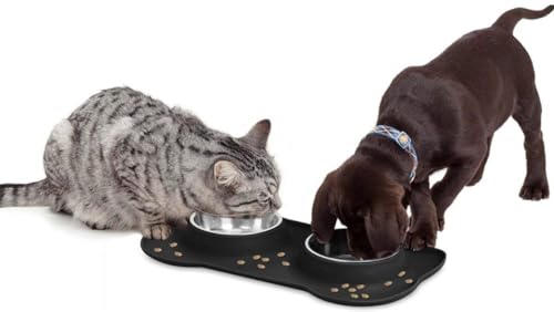 Dog Bowls Stainless Steel Bowls with No Spill Skid Resistant Silicone Mat, 24oz 48oz Dog Food and Water Bowl Set Feeder for Small Medium Large Size,Dogs,Cats Pets Puppy Dish - size: Small/12oz each