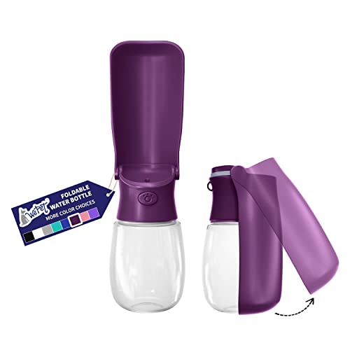 WePet Foldable Portable Dog Water Bottle Puppy Water Dispenser with Drinking Feeder, 12 OZ, High-Temperature Resistant Leak Proof for Pets Outdoor Walking, Hiking, Travel, Food Grade Plastic BPA Free - color: #05 Purple, size: 12 oz