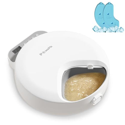 PawsPik Smart 4-Meal Automatic Pet Feeder – Programmable Timer for Wet & Dry Food, Cordless, with Ice Packs – Dog & Cat Feeder, White, 4-Cup Capacity