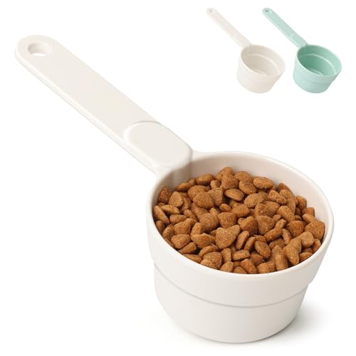 ComSaf Dog Food Scoop 1/2 Cup - MSBC Melamine Pet Food Scoop Measuring Cup for Dog Cat Ferret Rabbit Bird Food, Half Cup Scoop Food-Grade Pet Feed Scoops with Handle, Dishwasher Safe, White - color: White, size: 1/2 Cup