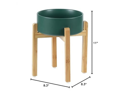 Havniva 8.3” Dog Bowls Elevated Ceramic Dog Food and Water Bowl, Raised Dog Water Bowl with Stand Non-Slip Rubber Base Large Capacity Feeding Pet Food Bowl for Large Dogs - color: Matte Dark Green - Bowl+Stand, size: 8.3 Inch