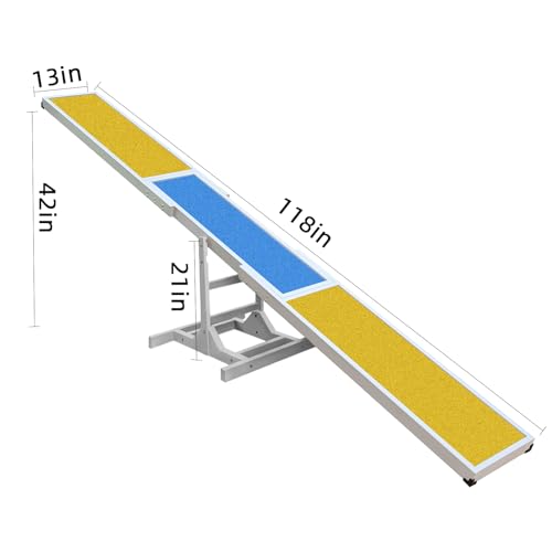 Dog Agility Seesaw - 118"x13"x21" Dog Agility Training Equipment for Backyard Obstacle Courses, Weather Resistant & 2-Level Height Adjustable