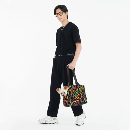 Dog Purse Carrier with Safety Hook - Foldable & Hands-Free Dog Cat Carrier Bag for Subway, Travel, Shopping up to 20lbs,Heart Pattern - color: Heart Pattern