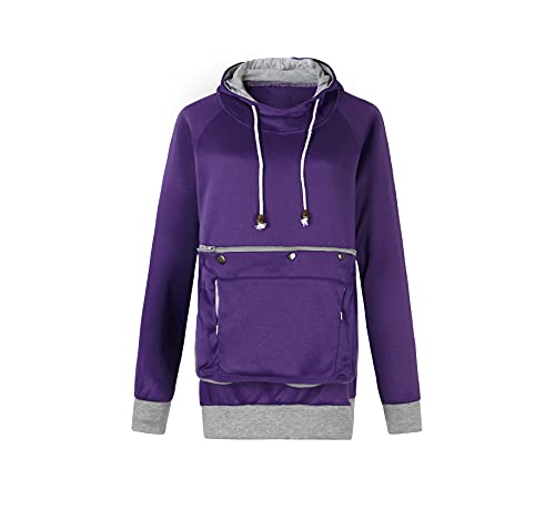 Pet Pouch Hoodie Long Sleeve Fleece Kitten Puppy Holder Carrier Sweatshirt for Women - color: Purple, size: Medium