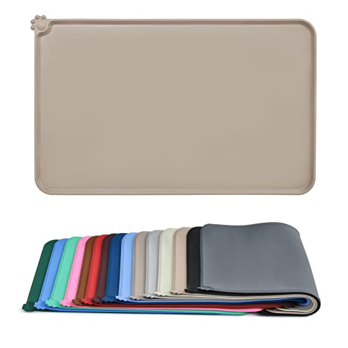 AUDWUD Silicone Waterproof Pet Feeding Mats,Anti Slip Bowl Pad, Dog Mat for Food and Water - color: Adobe Brown, size: 18.5" x 11.5"