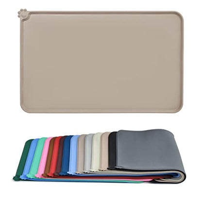 AUDWUD Silicone Waterproof Pet Feeding Mats,Anti Slip Bowl Pad, Dog Mat for Food and Water - color: Adobe Brown, size: 21" x 15"