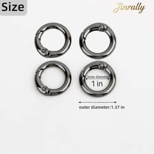 Gun Black 1in 2.5cm 4Pcs Spring O-Rings Hook for Bag Wallet Strap Keyring