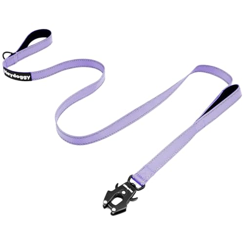 Strong Heavy Duty Dog Leash - 4ft Reflective Nylon Training Leash with Soft Padded Double Handle & Auto Lock Frog Clip, Safety Traffic Control for Large Medium Small Dogs No Pull Walk Light Purple,4ft - color: Light Purple, size: 4FT x 1" x 2.8MM