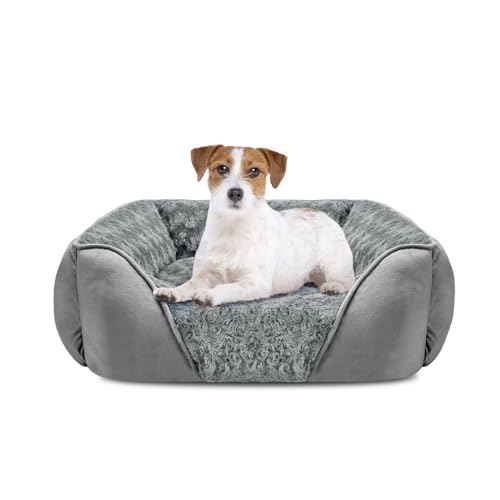 INVENHO Medium Dog Bed Rectangle Washable Orthopedic Soft Calming Sleeping Durable Pet Cuddler with Anti-Slip Bottom - color: Light Grey, size: M(25"x 21"x 8")