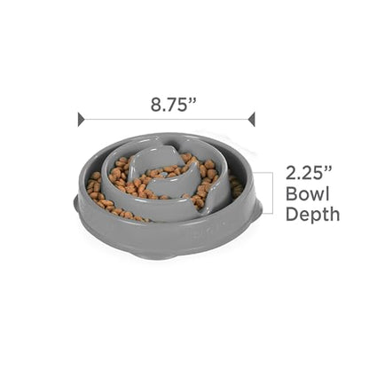 Outward Hound Fun Feeder Slo Bowl – Medium 2‑Cup Capacity, Slow Feeding, Small to Medium Dogs & Cats, Non-Slip, Gray, Drop Pattern - color: Gray, size: Medium