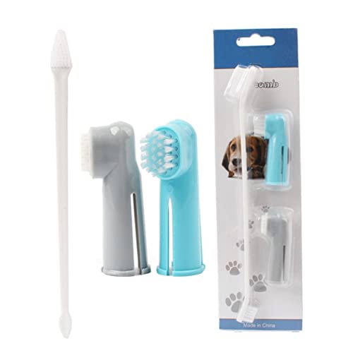 3-Piece PET Toothbrush Set Dual-Head Dog Toothbrush and Finger Brush Cleaning Tools for Cats and Dogs Comfortable to Hold Suitable for Small and Large Pets