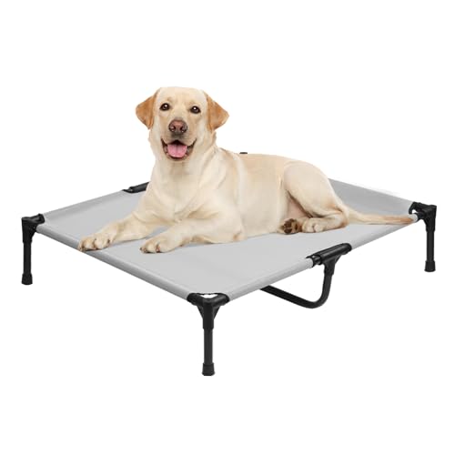 Elevated Dog Bed 42 Inch - Breathable Raised Pet Bed for Large Dogs, Waterproof Dog Cot Bed Easy to Assemble, Durable Portable Pet Cot with Non-Slip Feet, Grey