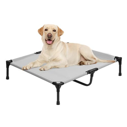 Elevated Dog Bed 42 Inch - Breathable Raised Pet Bed for Large Dogs, Waterproof Dog Cot Bed Easy to Assemble, Durable Portable Pet Cot with Non-Slip Feet, Grey