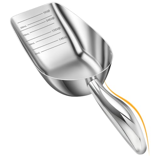 Stainless Steel Cat-Dog Food-Scoop Measuring 1-Cup, Pet Food Scoop with Measuring Lines For Dogs, Cats, And Kitchen Use, Dishwasher Safe