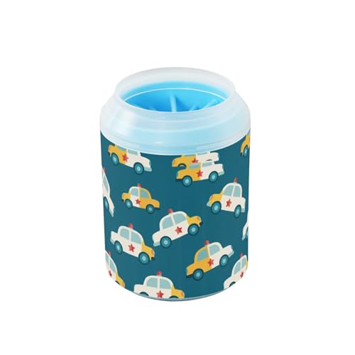 Cars Blue Print Dog Paw Cleaner Cup with Soft Silicone Brush, Portable Small Lightweight Muddy Paw Washer for Dogs, Easy to Use Pet Foot Cleaner