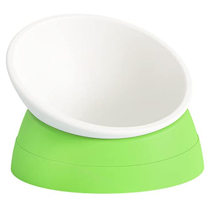 Elevated Cat Bowl, Adjustable Raised Slanted Food Bowl for Cats and Small Dogs, Wide Shallow PP Dish with TPR Non Slip Base, Whisker Friendly, 17 oz - color: Milky White, Light Green