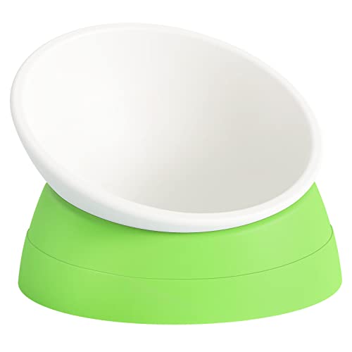 Elevated Cat Bowl, Adjustable Raised Slanted Food Bowl for Cats and Small Dogs, Wide Shallow PP Dish with TPR Non Slip Base, Whisker Friendly, 17 oz - color: Milky White, Light Green