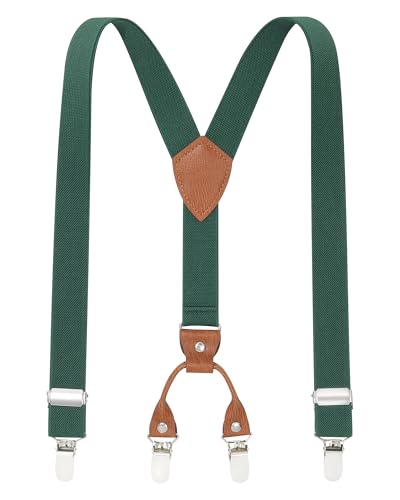 AWAYTR Kids Boys Adults Suspenders - 4 Sizes Sturdy Metal Clips Elastic Adjustable Suspender - color: Green, size: 33Inches (8 Years to 12 Years)