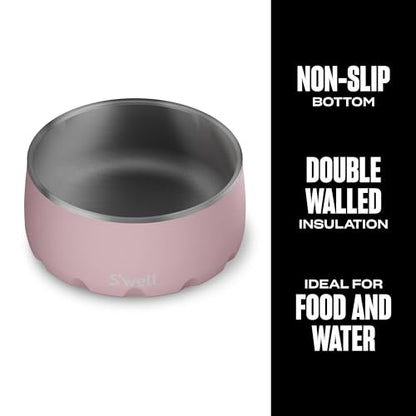 S'well Stainless Steel Pet Bowl, 32oz, Pink Topaz, for Small to Medium Size Dogs, Mess Free Design with Non Slip Rubber Bottom, Dishwasher Safe, BPA Free - color: Pink Topaz, size: 32 oz