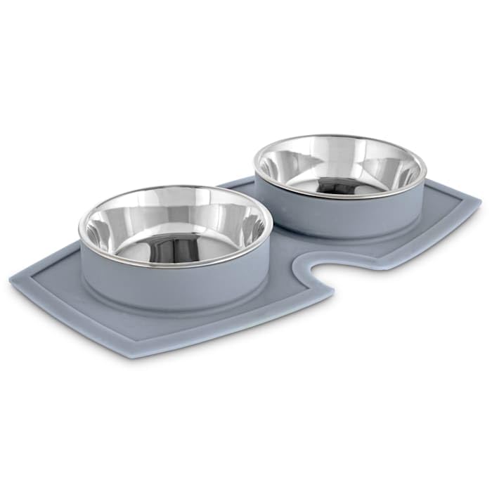EveryYay by Petco Silicone Double Diner Stainless Steel Dog Bowl Set Grey 2 Cups - color: Gray
