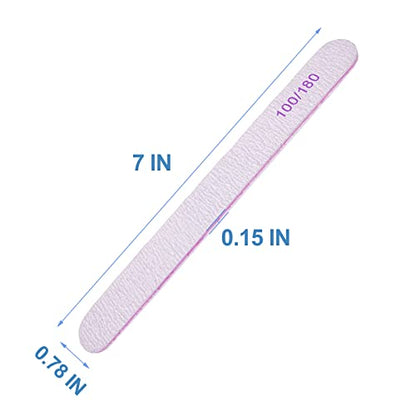 50 Pcs Nail File, Emery Board Nail Files for Acrylic Nails and Natural Nails, 100/180 Grit Double Sided Fingernail File Gel Nail Professional Reusable Washable Manicure Pedicure Kit Set Gray - size: 50 Pcs Rectangle 100/180 Grit