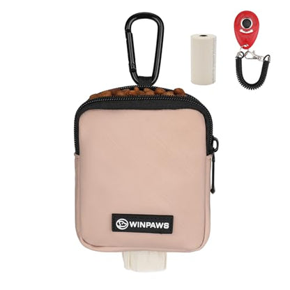 Dog Treat Pouch with Training Clicker,Waterproof Nylon Fabric Poop Bag Holders for Leashes,Hands Free Small Dog Walking Bag with Carabiner, Pet Puppy Training Walking Essentials (Coffee) - color: Coffee