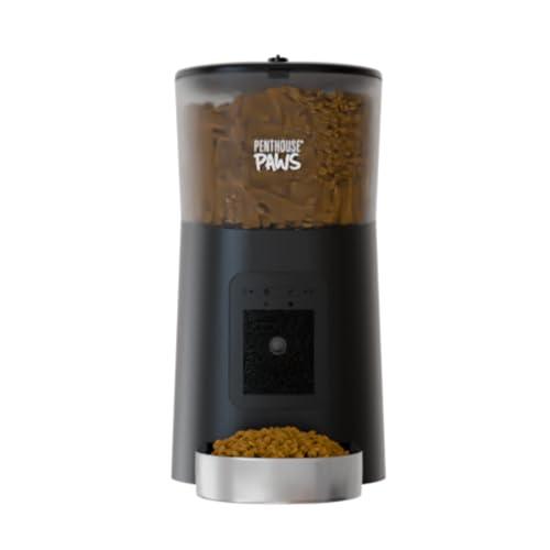 Penthouse Paws Smart HD Pet Feeder, 6L Dry Food Capacity, 1080p Camera, 2-Way Audio, Scheduled Meals, Backup Power, Easy to Clean, Anti-Jam Design for Cat & Dog, Black/Stainless Steel - color: Black with Steel Tray