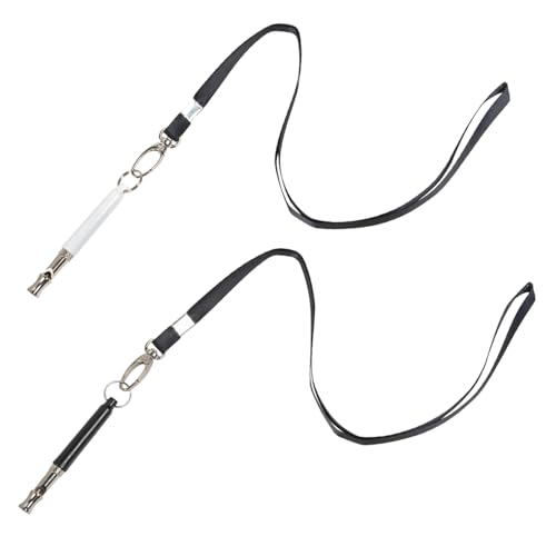 Professional Dog Training Whistle Set, 2 Pack with Lanyards Ultrasonic Silent Recall Whistles Black and White