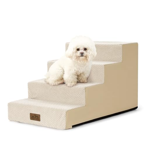 COZY KISS Dog Stairs for Small Dogs 15.7" H, 4-Step Gentle Incline Pet Step for Couch Sofa, Non-Slip Right-Angle Dog Ramp for Puppy Doggie Senior Cats, 15.7x23.6x15.7 Inch, Beige - color: Slope-Beige, size: 15.7x23.6x15.7 inch