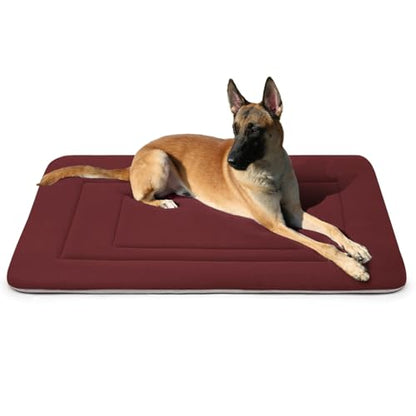 Dog Bed Soft Dog Crate Bed Pad Mat, 42 in Non Slip Bottom Washable Beds for Large Dogs, Pet Bed Mattress Kennel Pad, Dark Red - color: Dark Red, size: 42.0"L x 28.0"W x 1.2"Th
