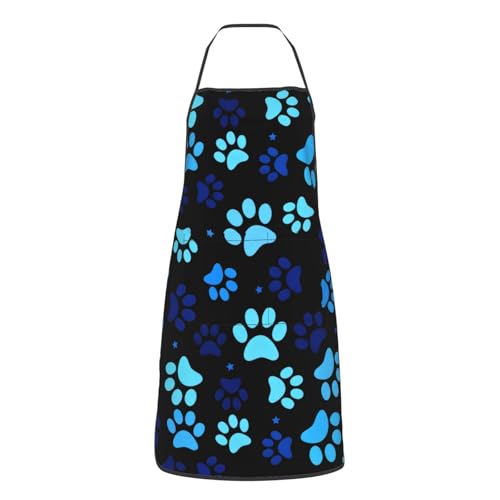 Dog Grooming Waterproof Apron with 2 Pockets, Cute Animals Puppy Dog Pets Apron - color: Blue