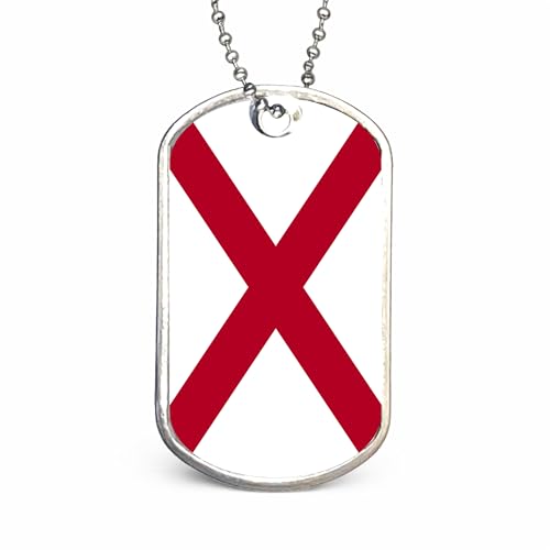 US States Flags Dog Tag Necklace, Custom Military ID Tags, Personalized Laser Engraved or Embossed Stainless Steel - style: Alabama Flag